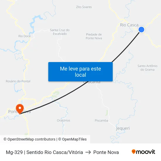 Mg-329 | Sentido Rio Casca/Vitória to Ponte Nova map