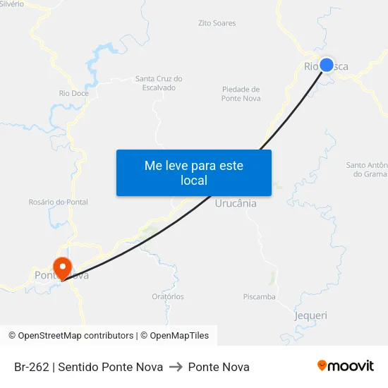 Br-262 | Sentido Ponte Nova to Ponte Nova map