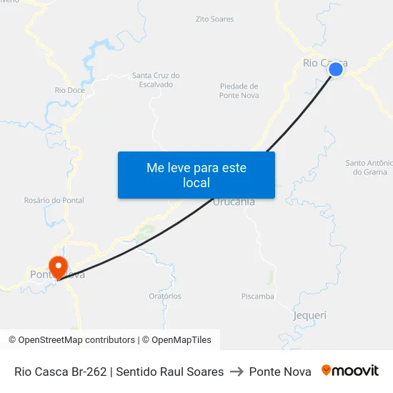 Rio Casca Br-262 | Sentido Raul Soares to Ponte Nova map