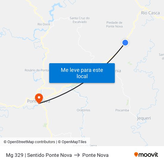 Mg 329 | Sentido Ponte Nova to Ponte Nova map