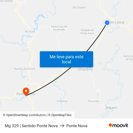 Mg 329 | Sentido Ponte Nova to Ponte Nova map