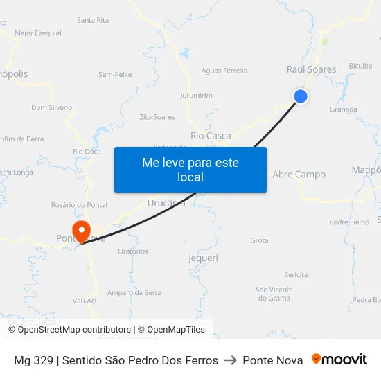 Mg 329 | Sentido São Pedro Dos Ferros to Ponte Nova map