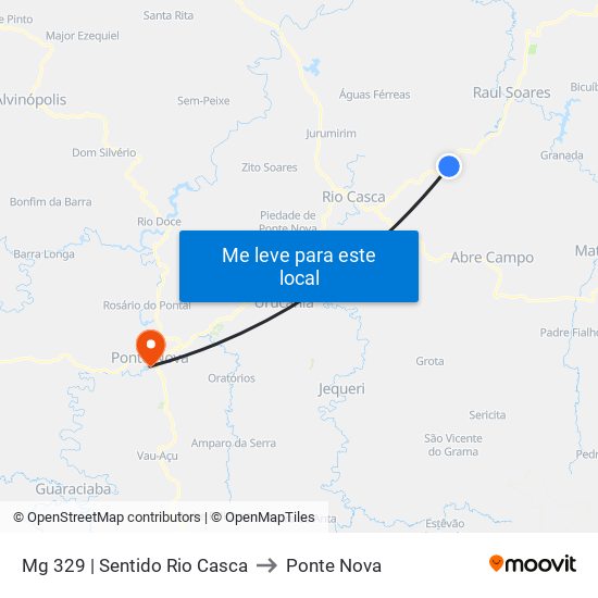 Mg 329 | Sentido Rio Casca to Ponte Nova map