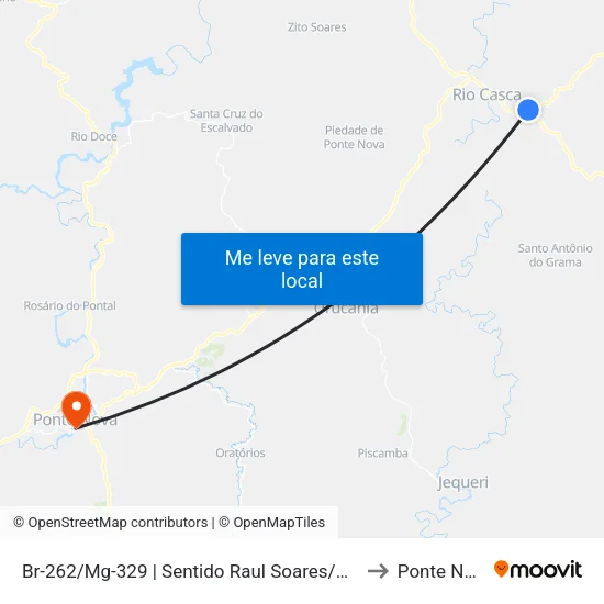 Br-262/Mg-329 | Sentido Raul Soares/Vitória to Ponte Nova map