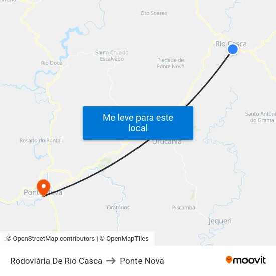 Rodoviária De Rio Casca to Ponte Nova map