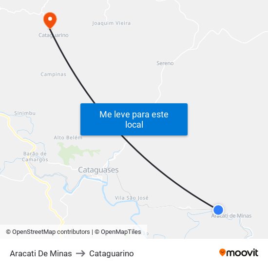 Aracati De Minas to Cataguarino map