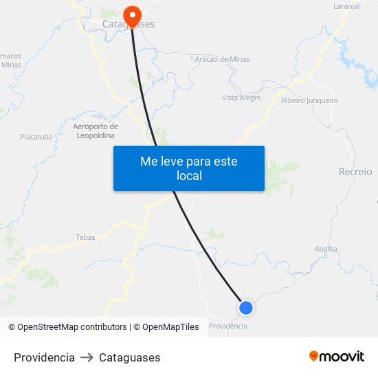 Providencia to Cataguases map