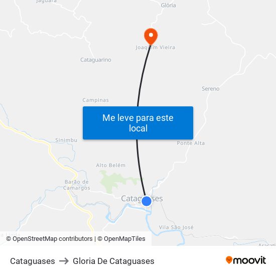 Cataguases to Gloria De Cataguases map