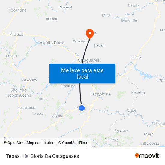 Tebas to Gloria De Cataguases map