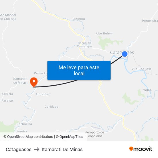 Cataguases to Itamarati De Minas map