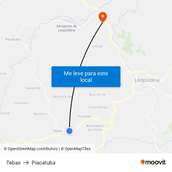 Tebas to Piacatuba map