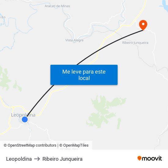 Leopoldina to Ribeiro Junqueira map