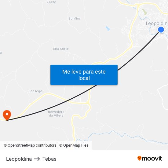 Leopoldina to Tebas map