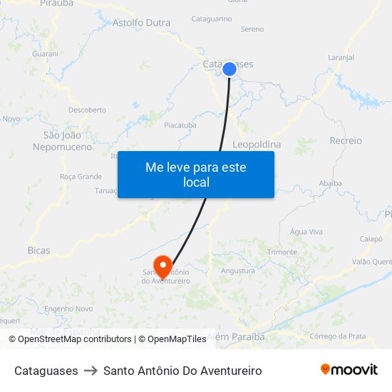 Cataguases to Santo Antônio Do Aventureiro map