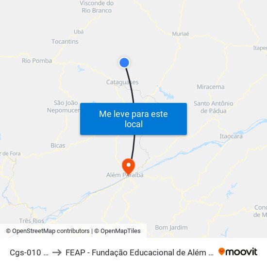 Cgs-010 Sul to FEAP - Fundação Educacional de Além Paraíba map