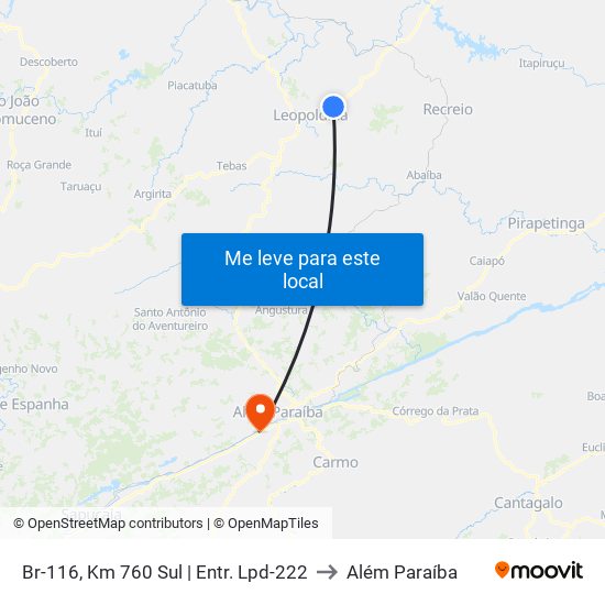 Br-116, Km 760 Sul | Entr. Lpd-222 to Além Paraíba map