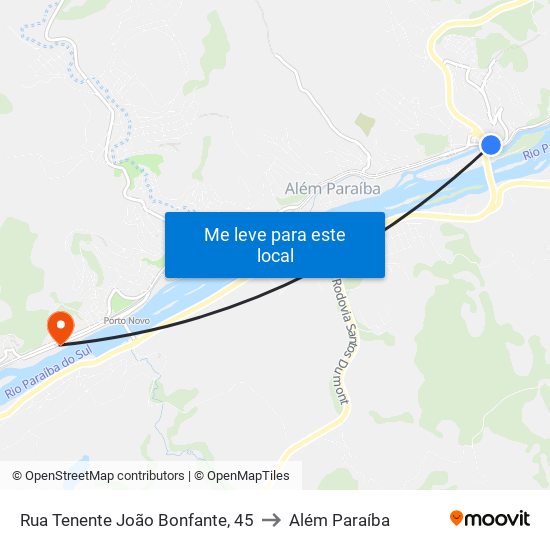 Rua Tenente João Bonfante, 45 to Além Paraíba map