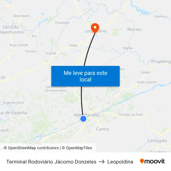 Terminal Rodoviário Jácomo Donzeles to Leopoldina map
