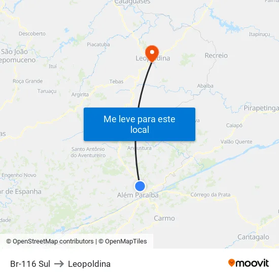 Br-116 Sul to Leopoldina map