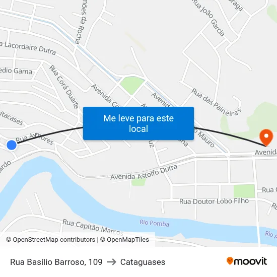 Rua Basílio Barroso, 109 to Cataguases map