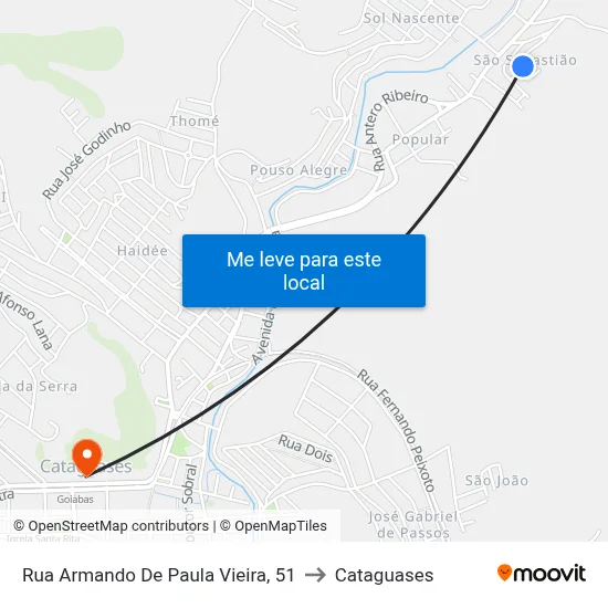 Rua Armando De Paula Vieira, 51 to Cataguases map