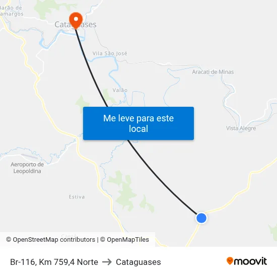 Br-116, Km 759,4 Norte to Cataguases map