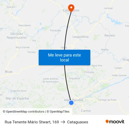 Rua Tenente Mário Stwart, 169 to Cataguases map