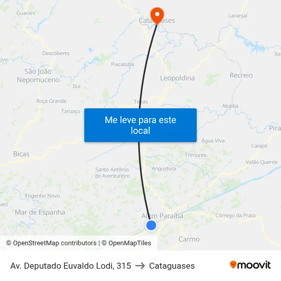 Av. Deputado Euvaldo Lodi, 315 to Cataguases map