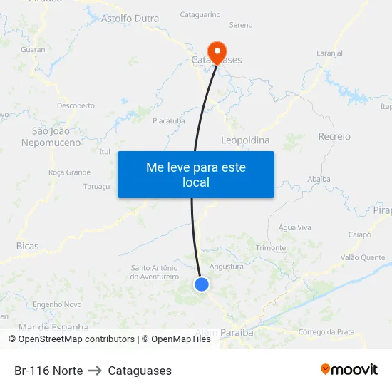 Br-116 Norte to Cataguases map