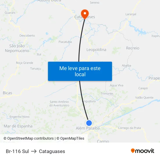 Br-116 Sul to Cataguases map