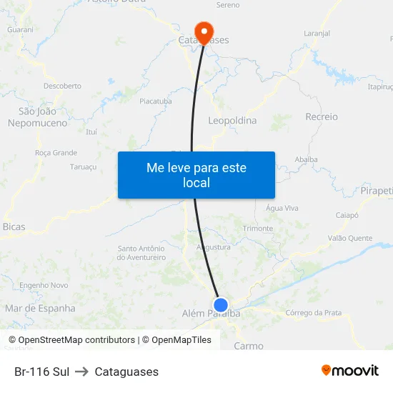 Br-116 Sul to Cataguases map