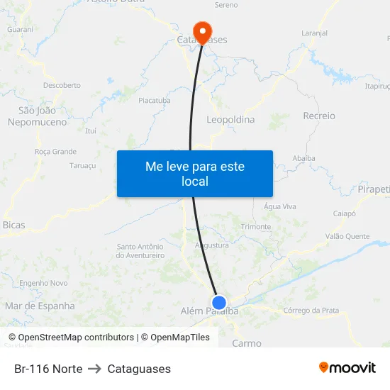Br-116 Norte to Cataguases map