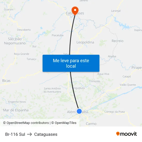 Br-116 Sul to Cataguases map