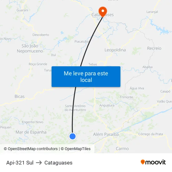 Api-321 Sul to Cataguases map