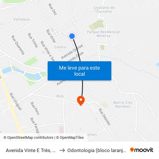 Avenida Vinte E Três, 966-1028 to Odontologia (bloco laranjão) - unifeb map
