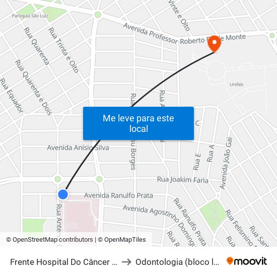 Frente Hospital Do Câncer (Av. Ranulfo Prata) to Odontologia (bloco laranjão) - unifeb map