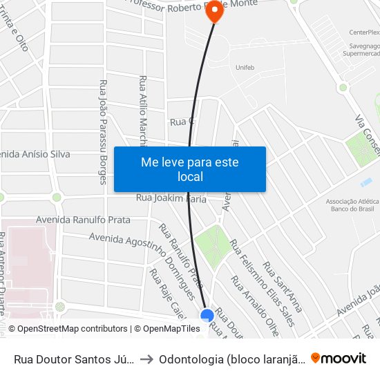 Rua Doutor Santos Júnior, 697 to Odontologia (bloco laranjão) - unifeb map