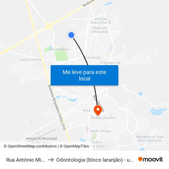 Rua Antônio Mileo to Odontologia (bloco laranjão) - unifeb map