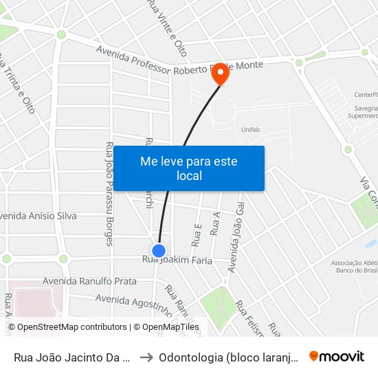 Rua João Jacinto Da Silva, 297 to Odontologia (bloco laranjão) - unifeb map