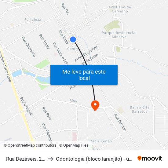 Rua Dezeseis, 221 to Odontologia (bloco laranjão) - unifeb map