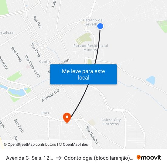 Avenida C- Seis, 121-173 to Odontologia (bloco laranjão) - unifeb map