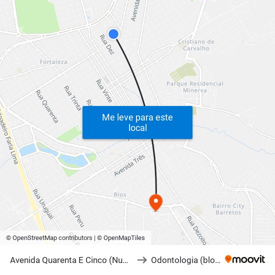 Avenida Quarenta E Cinco (Numeração Com Zero Inicial), 93-197 to Odontologia (bloco laranjão) - unifeb map