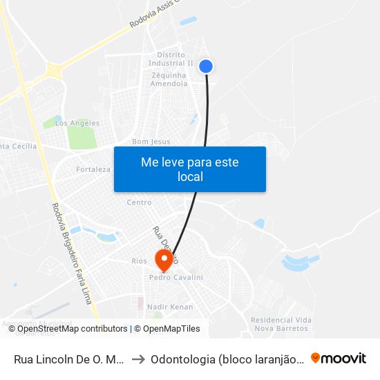 Rua Lincoln De O. Menezes to Odontologia (bloco laranjão) - unifeb map
