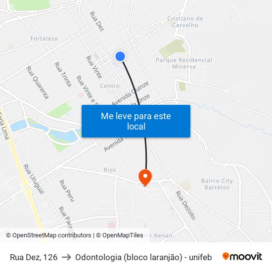 Rua Dez, 126 to Odontologia (bloco laranjão) - unifeb map