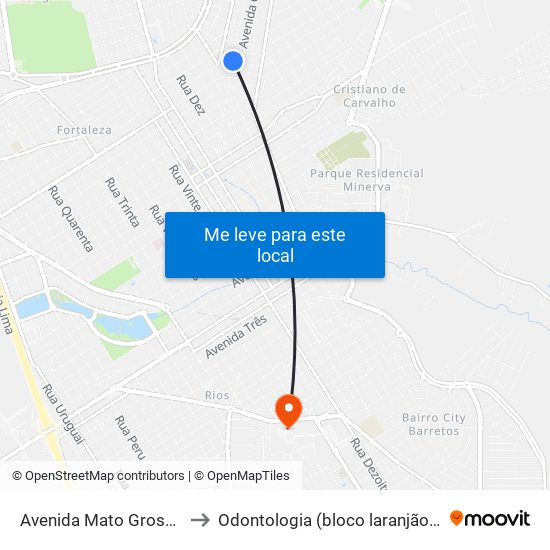 Avenida Mato Grosso, 813 to Odontologia (bloco laranjão) - unifeb map