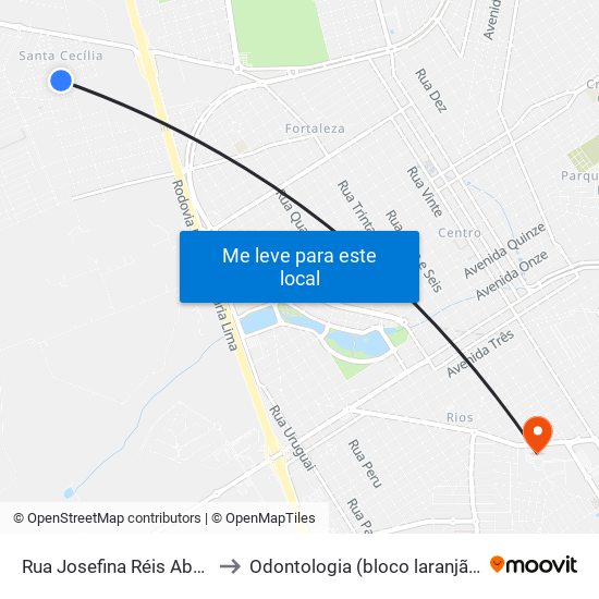 Rua Josefina Réis Abdala, 327 to Odontologia (bloco laranjão) - unifeb map