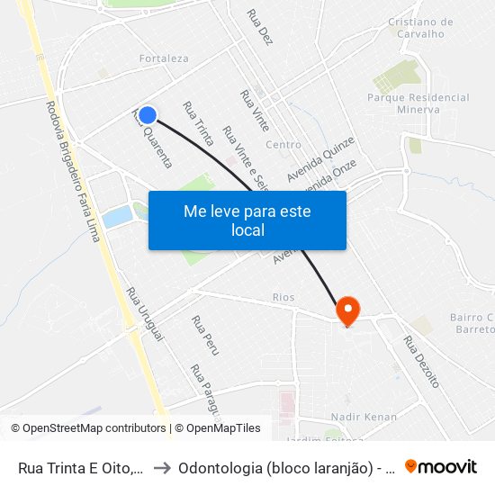 Rua Trinta E Oito, 218 to Odontologia (bloco laranjão) - unifeb map