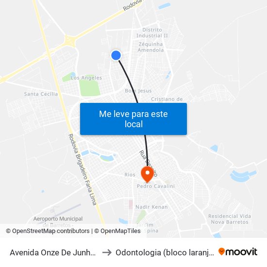 Avenida Onze De Junho, 251-299 to Odontologia (bloco laranjão) - unifeb map