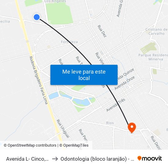 Avenida L- Cinco, 430 to Odontologia (bloco laranjão) - unifeb map