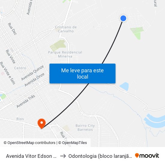Avenida Vitor Edson Marques to Odontologia (bloco laranjão) - unifeb map